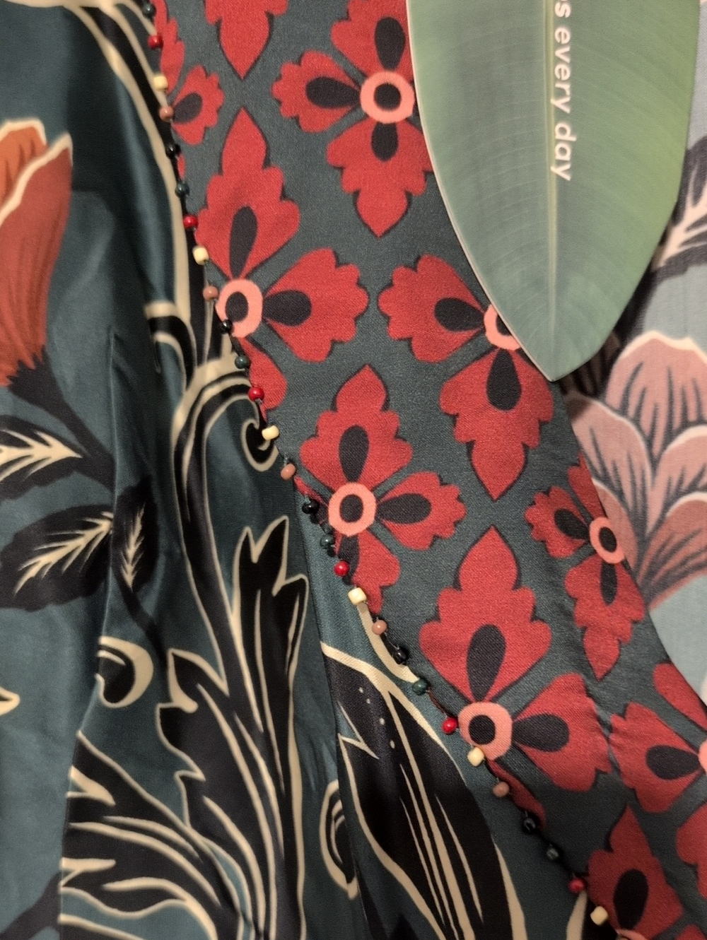 Farm Rio Floral Arabesque Wrap Dress in Deep Green and Rose - Picture 7 of 9